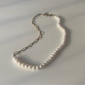 Paperclip link chain and White Pearl Necklace